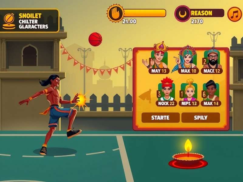 Slum Dunk Gladiator character selection screen with Indian-inspired designs